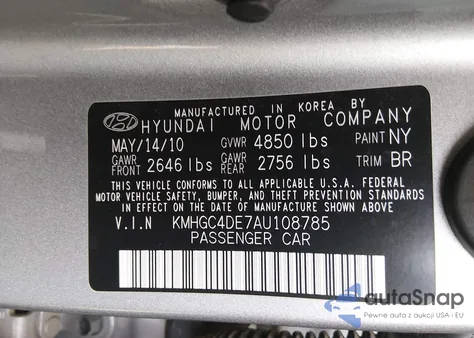 2010 Hyundai Genesis 3.8 from USA, damaged, VIN KMHGC4DE7AU108785
